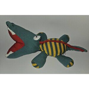 Old Navy Alligator Crocodile Plush 20" Long Dinosaur Green Yellow Striped Toy